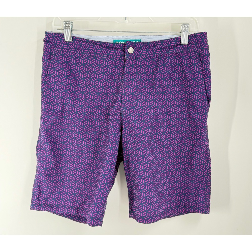 Bonobos Mens 9 Inch Inseam Swim Trunks Pink Navy Geometric Maze Shorts Size 30